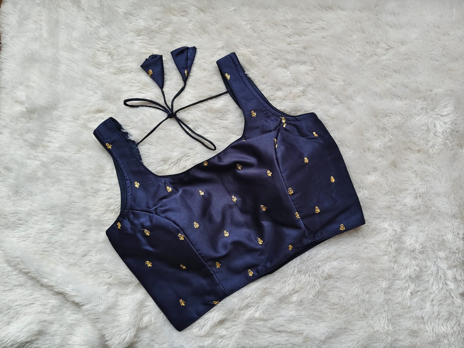 Designer Blouse with Elegant Butti Pattern & Tie-Up Back