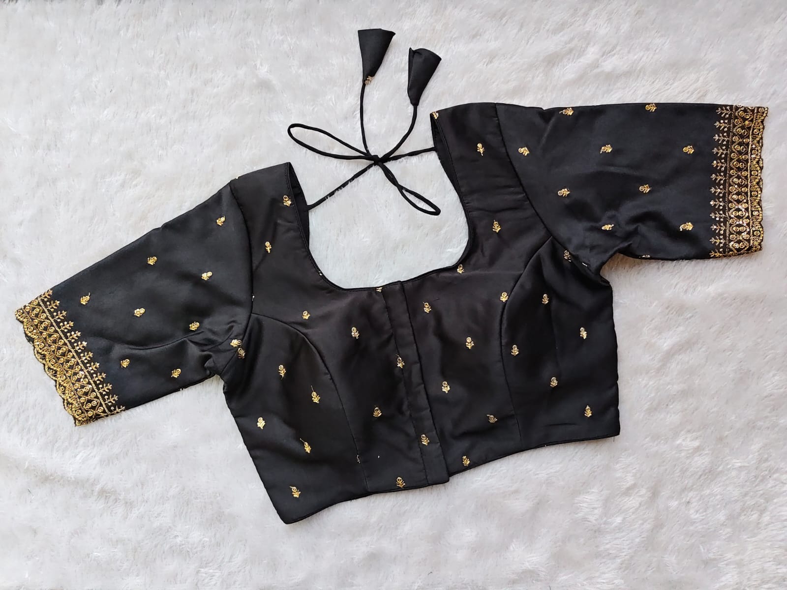 Designer Blouse with Embroidered Sleeve Border & Butti Pattern