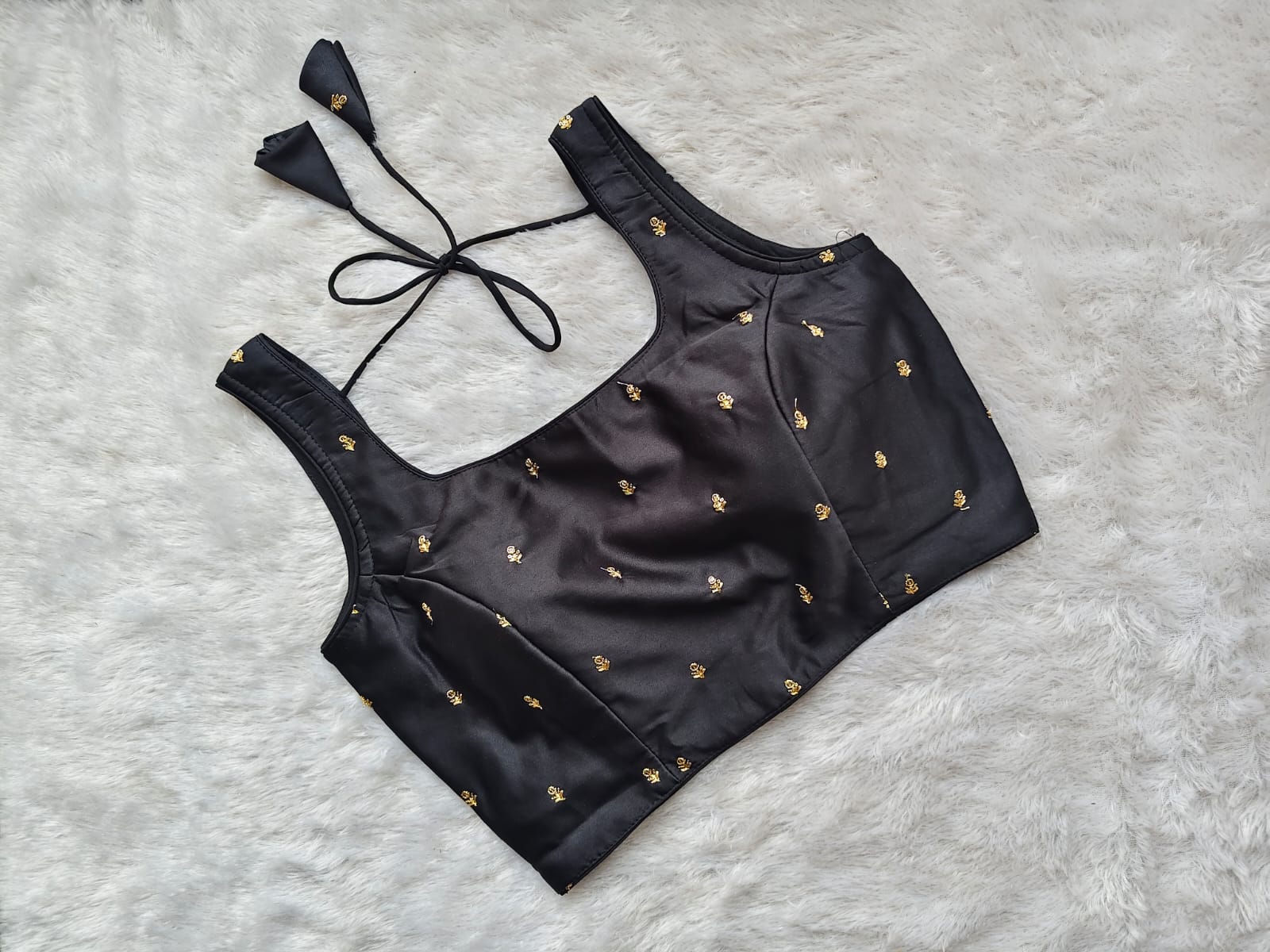 Embroidered Silk Blend Padded Blouse with Back Dori