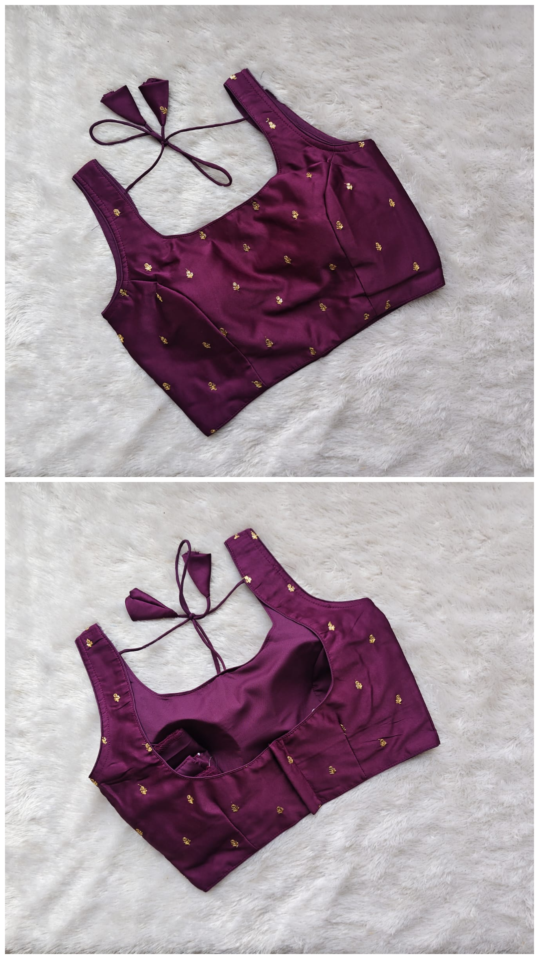 Embroidered Silk Blend Padded Blouse with Back Dori