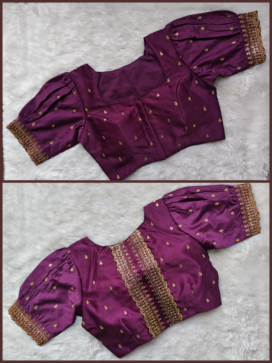Premium Jacquard Puff Sleeve Blouse with Embroidered Back