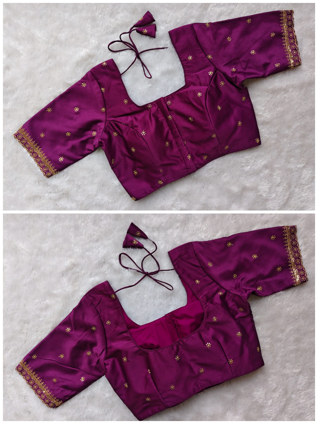 Designer Blouse with Embroidered Sleeve Border & Butti Pattern